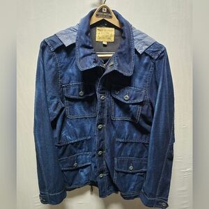 True Religion Military Denim Jacket Hood Size Large